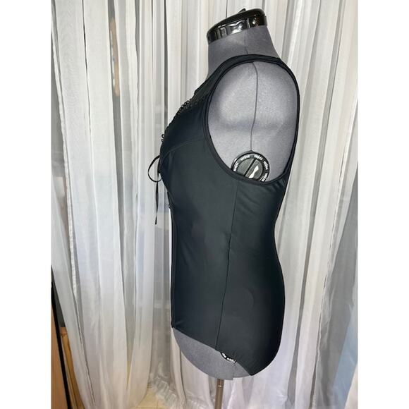 CHristina one piece swimsuit Vintage black lace front mesh - Picture 6 of 12